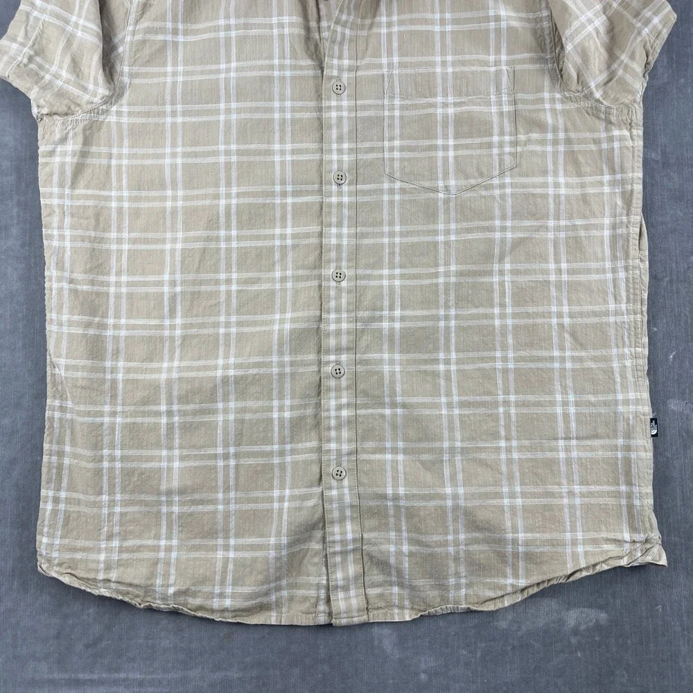 The North Face Mens Large Tan Plaid Short Sleeve Button Down Shirt Casual
